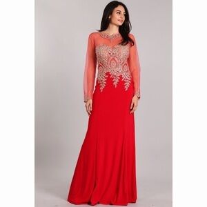 ELEGANT Red Gold Lace Dress